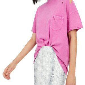 Free People Rubi Ripped Distressed T-Shirt - Pink, Large (Worn Once)